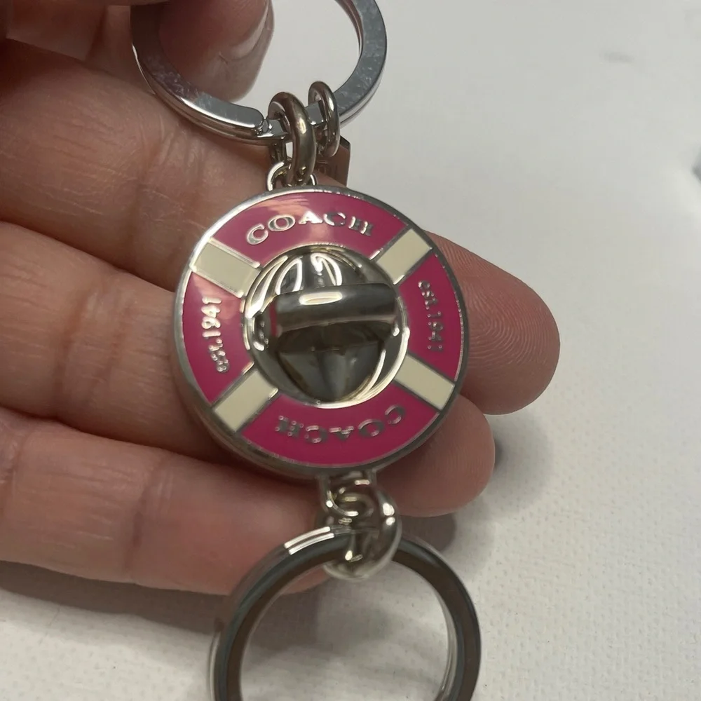 Coach Pink and Silver Circular Valet Keychain - Picture 2 of 6